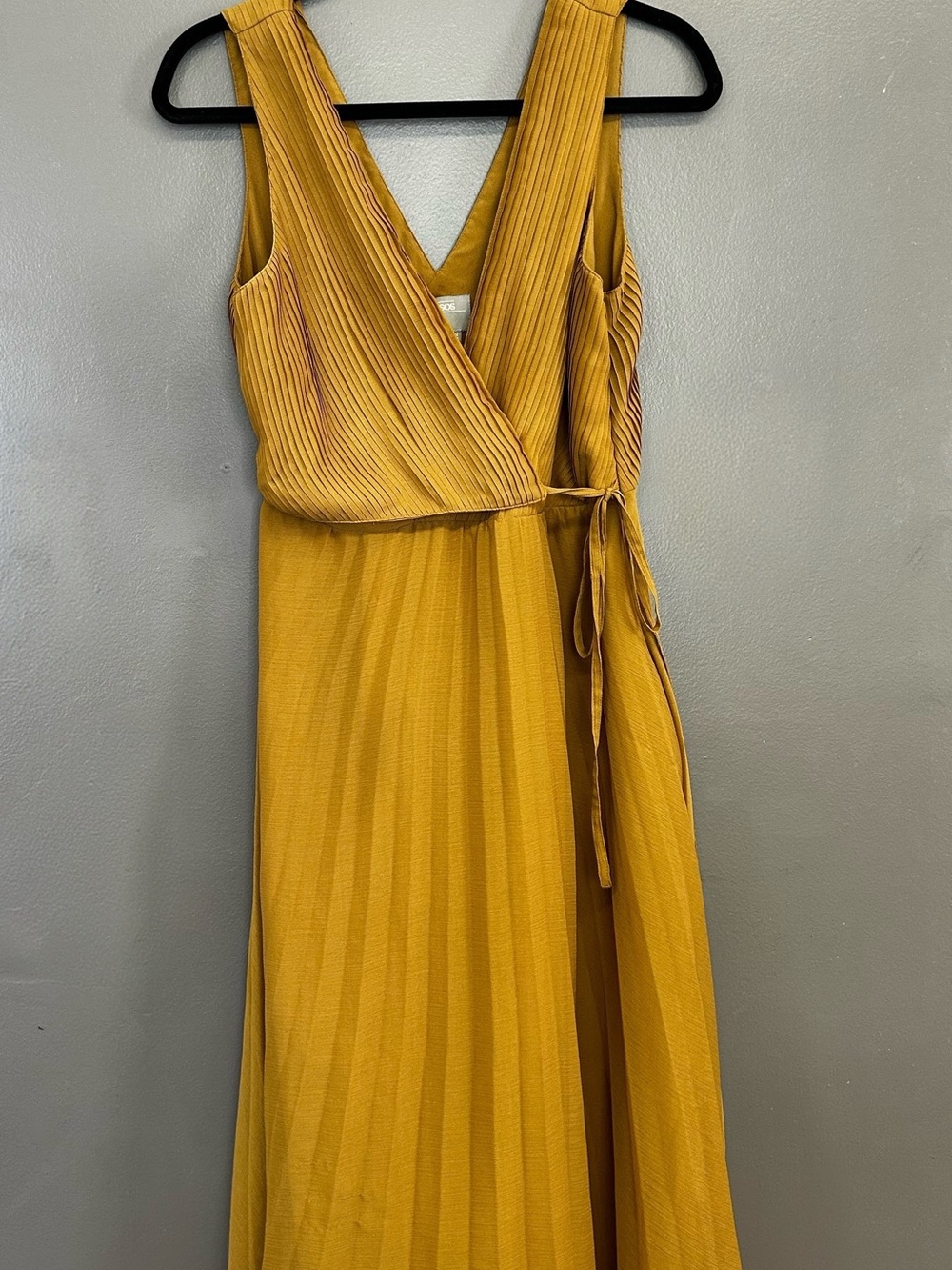 ASOS Mustard Wrap Pleated Midi Dress
